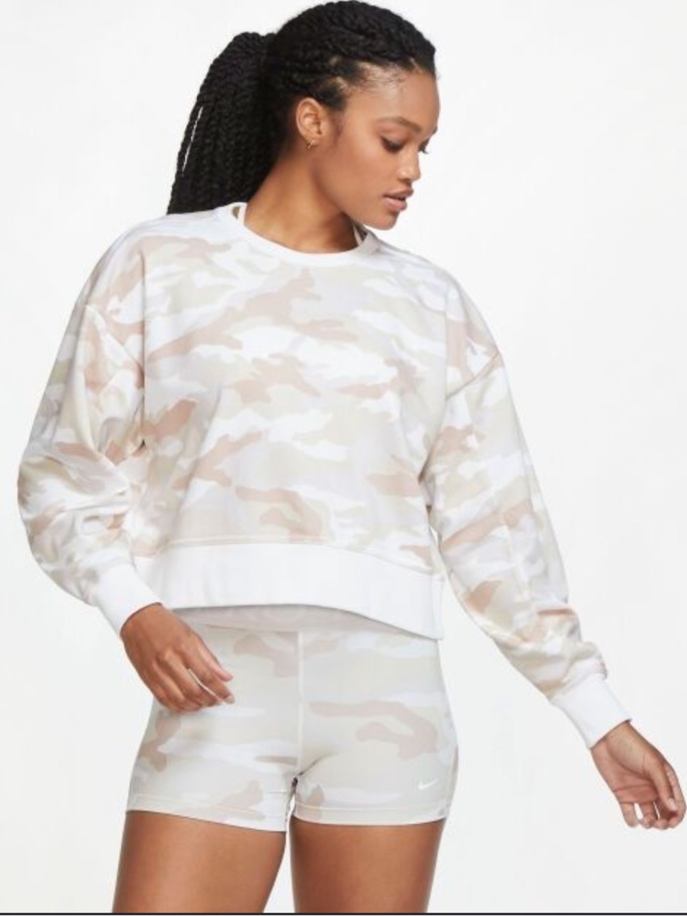 Nike DRY GET FIT Women's Cropped Camo Sweatshirt - Light Pink/Beige GUC